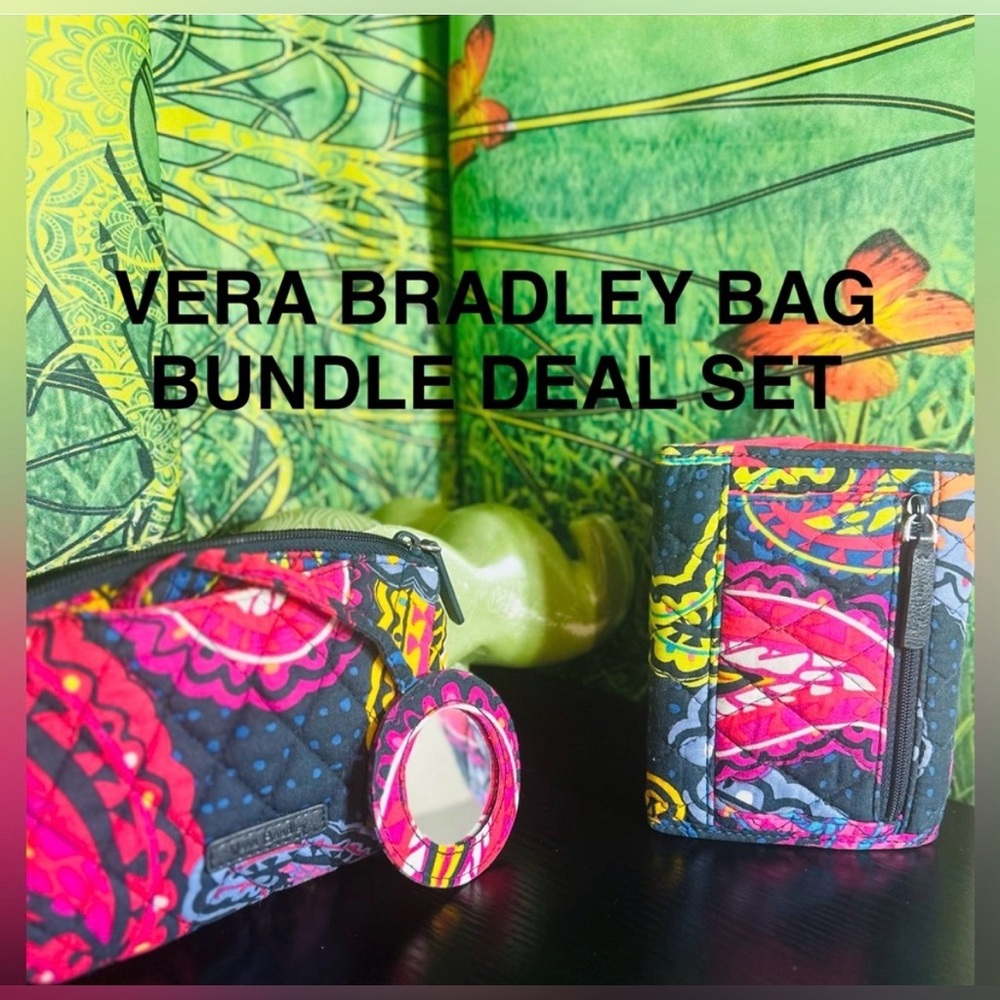 ✈️Vera Bradley Multicolor Bag Set with Mirror and Wallet
